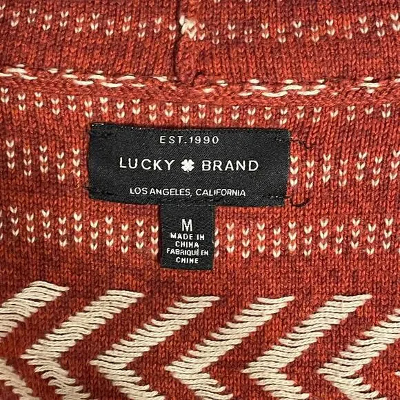 Lucky Brand Aztec Open Cardigan Womens Medium Rust Draped Sweater Topper Casual - Picture 6 of 8